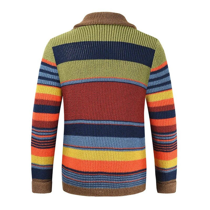 Pánský pletený cardigan s barevným blokem a geometrickým vzorem – Leandro