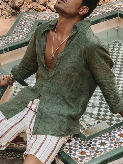 Lehká pánská košile z lnu s knoflíkovou légou – Fabio