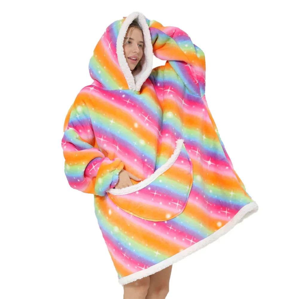Přehnaná fleecová deka s kapucí a kapsami – SnugJoy