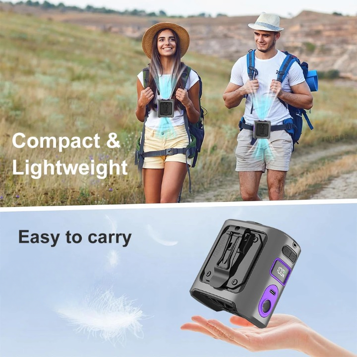 8000mAh přenosný chladicí ventilátor na opasek s powerbankou a LED světlem – FrostBreeze