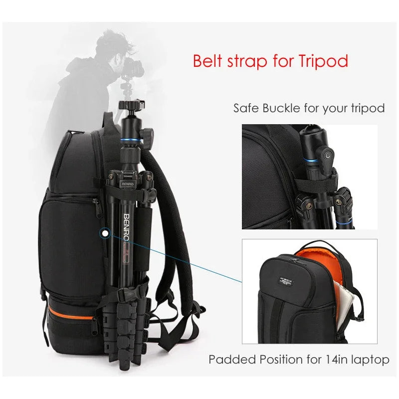 Profesionální voděodolný batoh na DSLR s popruhy na stativ a pláštěnkou – Darius