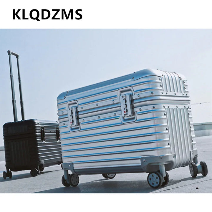 KLQDZMS Kolečkový kufr z plné hliníkovo-hořčíkové slitiny Boarding Box — pánský obchodní trolley kufr 18" 20" 22" 24" zavazadlo