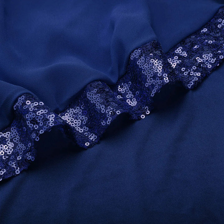 Blauer Paillettenstoff, glänzend, für Abendkleider, festliche Mode, luxuriöses Design.
