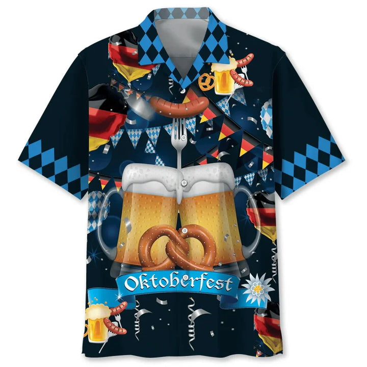 Havajská košile s vzorem piva a preclíků – FeierLaune Oktoberfest 2025