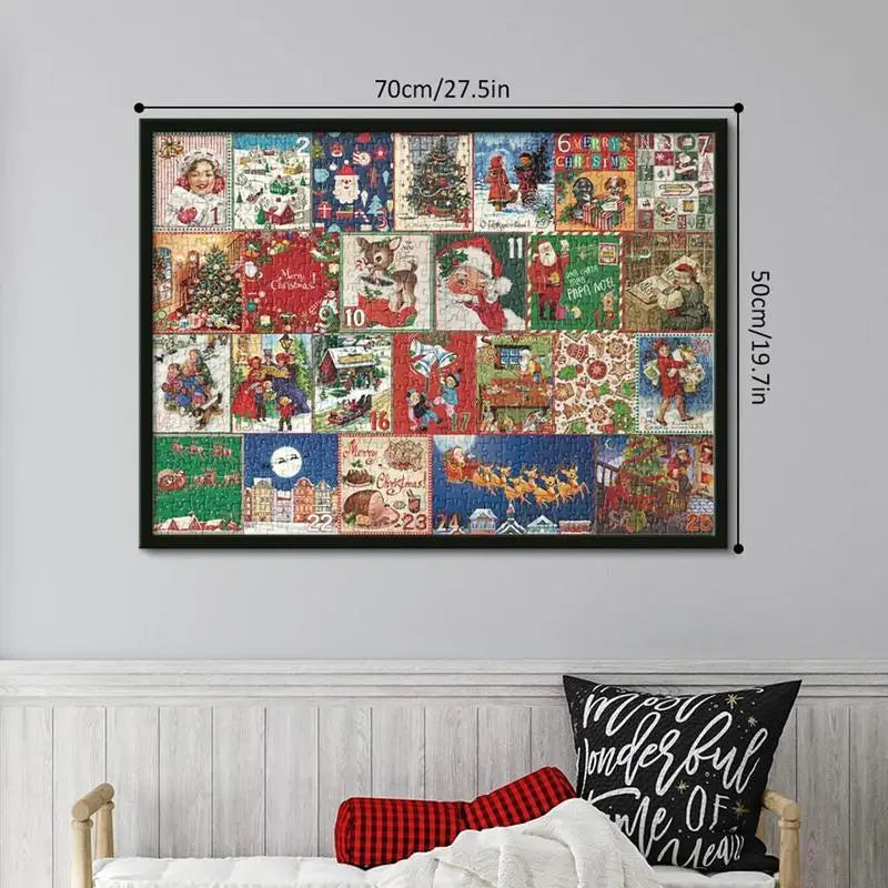 Puzzle mit Weihnachtsmotiven, 1000 Teile, 70x50 cm, bunte Vintage-Illustrationen, Wanddekoration.