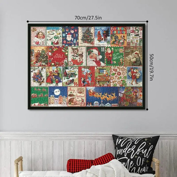 Puzzle mit Weihnachtsmotiven, 1000 Teile, 70x50 cm, bunte Vintage-Illustrationen, Wanddekoration.
