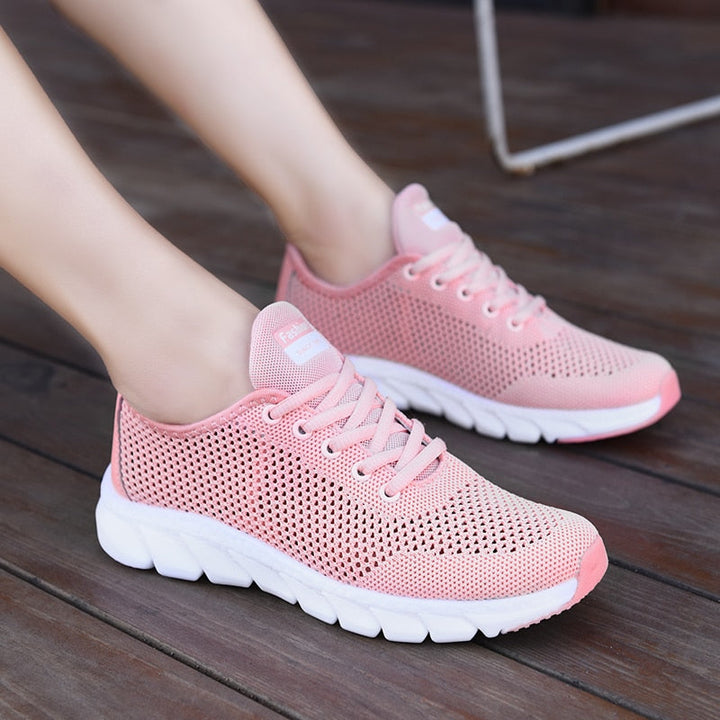 Damen Sneaker rosa Mesh atmungsaktiv, leichte Sportschuhe, modisch und bequem.