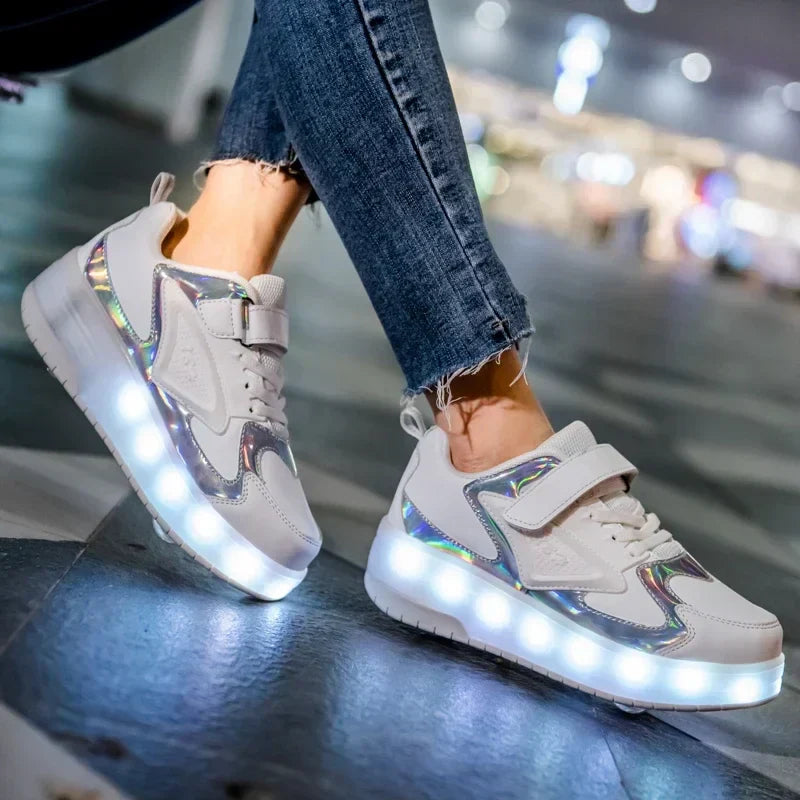 Dětské kolečkové brusle s LED osvětlením a odnímatelnými kolečky