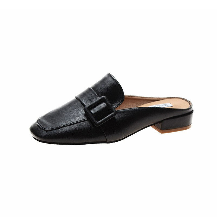 Schwarzer Damen-Loafer mit Schnalle, flacher Absatz, elegantes Design, Lederoptik.