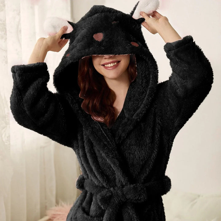 Hřejivý flanelový župan s kapucí a králičíma ušima – BunnyHug