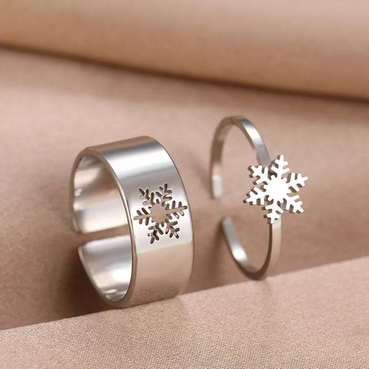 Silberne Schneeflocken-Ringe, verstellbar, minimalistisches Design, Schmuck für Damen.