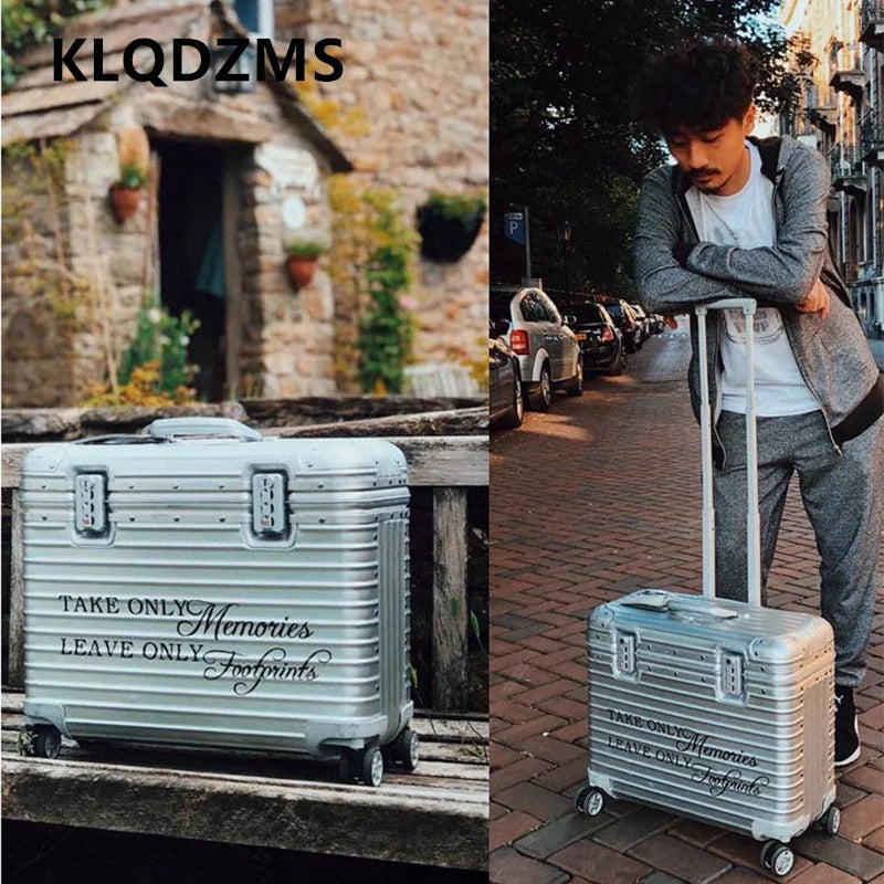 KLQDZMS Kolečkový kufr z plné hliníkovo-hořčíkové slitiny Boarding Box — pánský obchodní trolley kufr 18" 20" 22" 24" zavazadlo