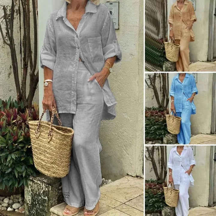 Vzdušná a stylová oversized kombinace topu s halenou a kalhotami pro ženy – Amaris