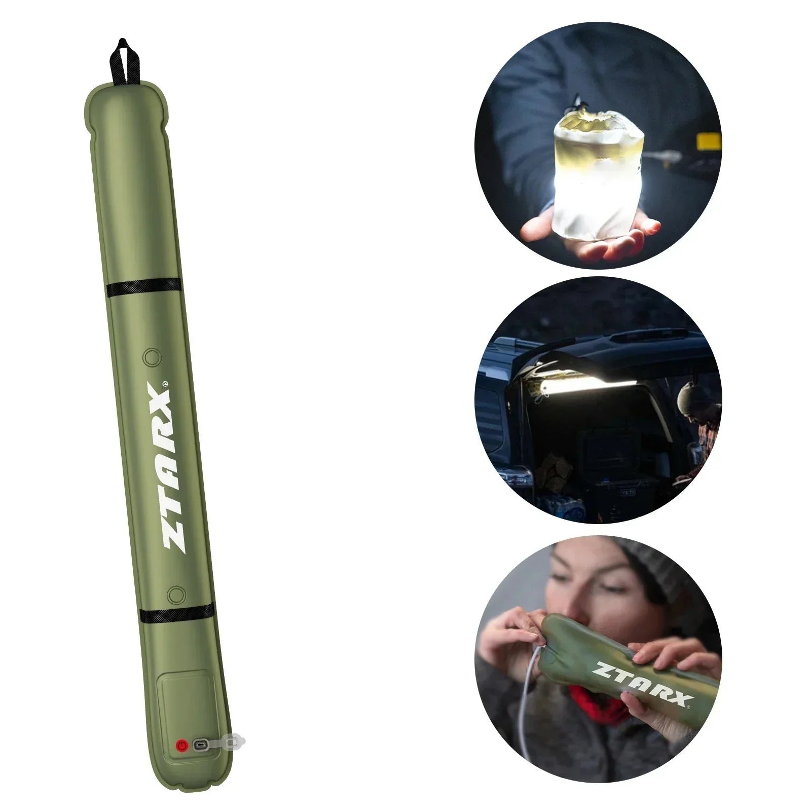 Grüne ZTARX aufblasbare LED-Campinglampe, tragbar, wasserdicht, Outdoor-Beleuchtung.