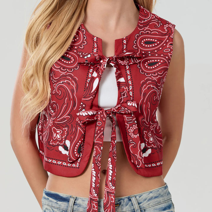 Y2K červený bandana zavinovací top – trendy cropovaný streetwear horní díl - Liora
