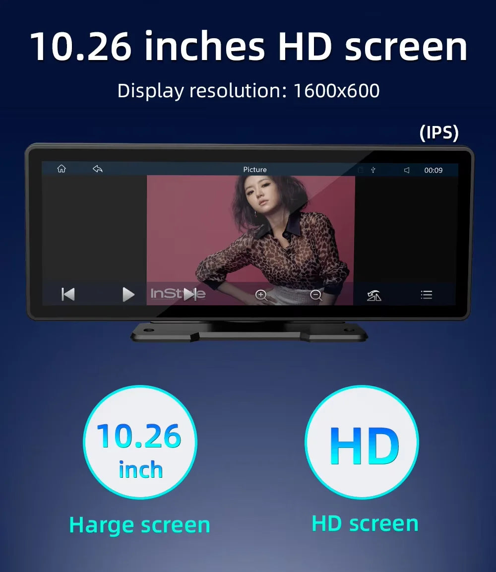 Univerzální 10,26palcový (26,06 cm) multimediální přehrávač do auta s bezdrátovým CarPlay a Android Auto