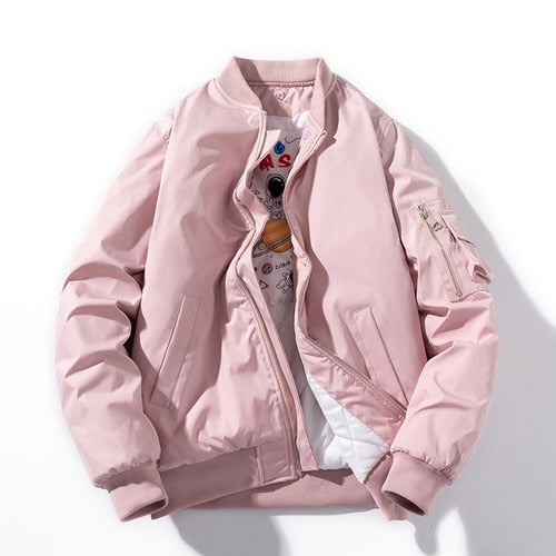 Rosa Bomberjacke aus Baumwolle, lässig, mit Reißverschluss, für Damen, modisch, Herbstkleidung.