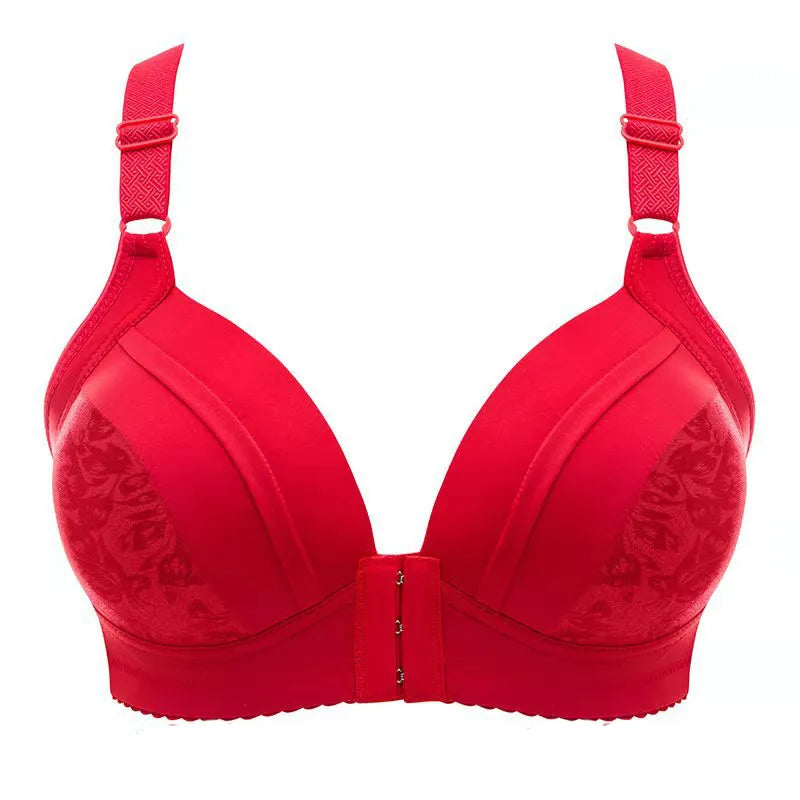Roter Damen-BH, nahtlos, verstellbare Träger, stützender Komfort, elegante Spitze.