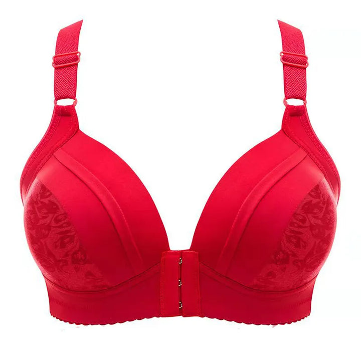 Roter Damen-BH, nahtlos, verstellbare Träger, stützender Komfort, elegante Spitze.
