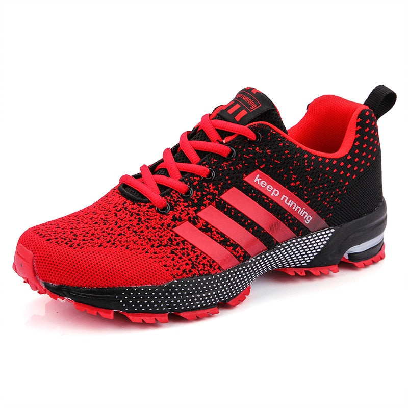Rote Laufschuhe mit schwarzem Muster, atmungsaktiv, Sportschuhe für Herren.