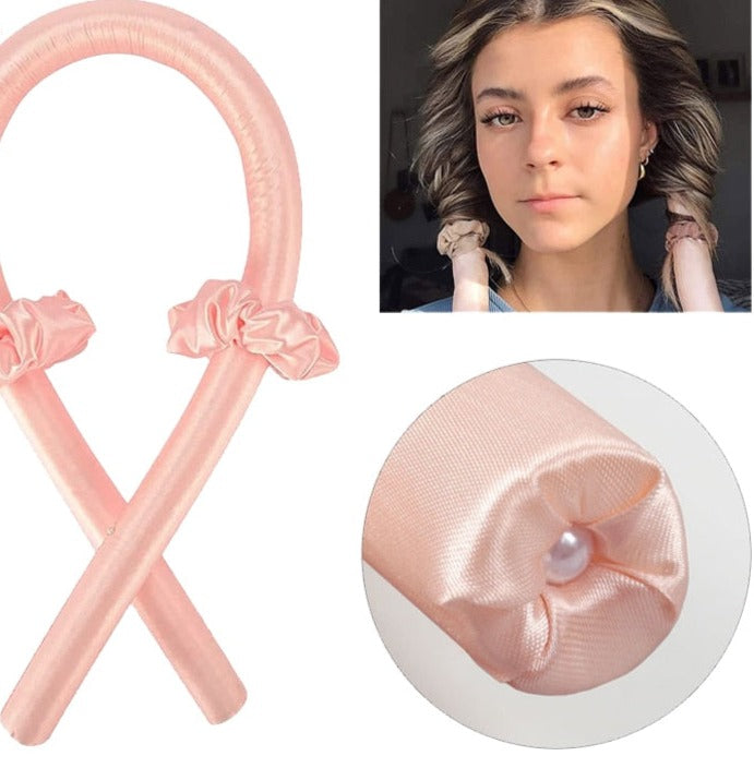 Rosa Seiden-Haarwickler für Locken, hitzefrei, mit Scrunchies, für schonendes Styling.