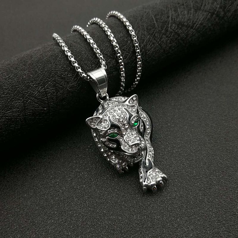 Silberne Pantherkette mit grünen Augen, Edelstahl, modisches Schmuckstück für Herren und Damen.