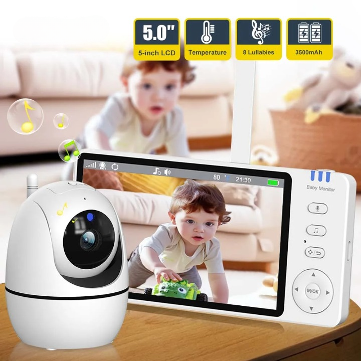5palcová HD videochůvička s kamerou, PTZ-zoomem a nočním viděním