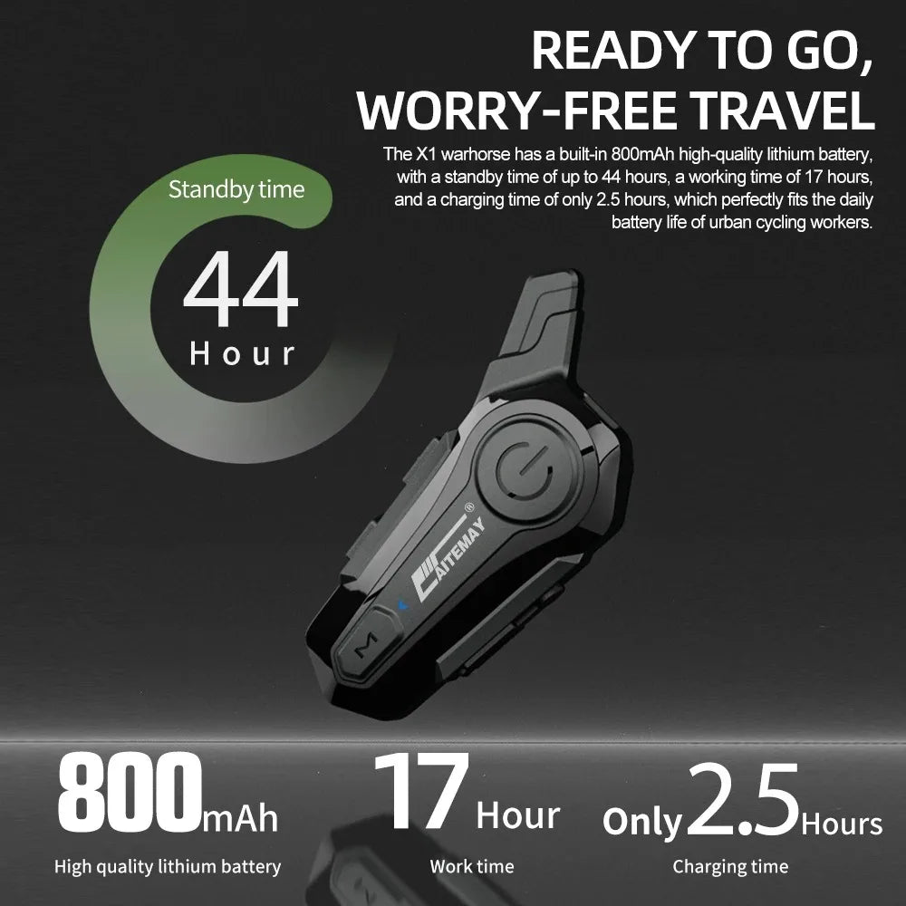 Bluetooth headset s interkomem pro motocyklovou přilbu s dosahem 1000 m a odolností proti vodě (IPX6) – RoadComm