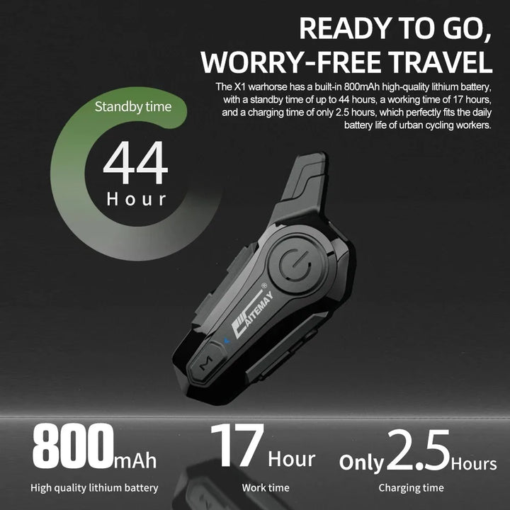 Bluetooth headset s interkomem pro motocyklovou přilbu s dosahem 1000 m a odolností proti vodě (IPX6) – RoadComm