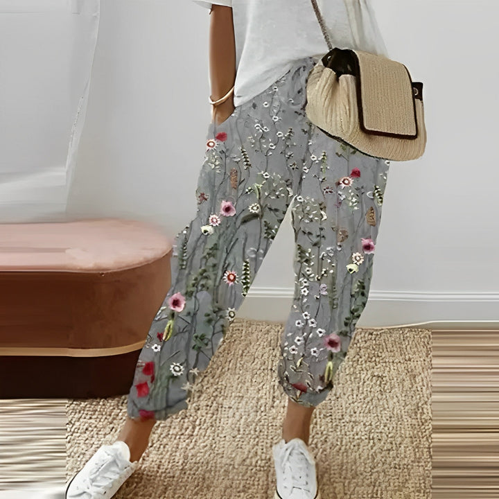 Boho dámské kalhoty s podzimním vzorem listů – Selina
