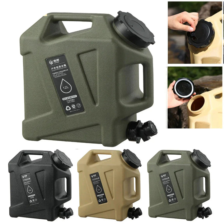 Grüner 12L Wasserkanister aus Kunststoff mit Schraubverschluss und Auslaufhahn, Outdoor-Camping.