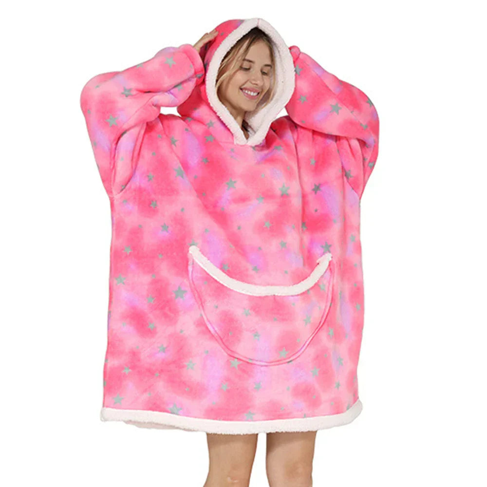 Přehnaná fleecová deka s kapucí a kapsami – SnugJoy