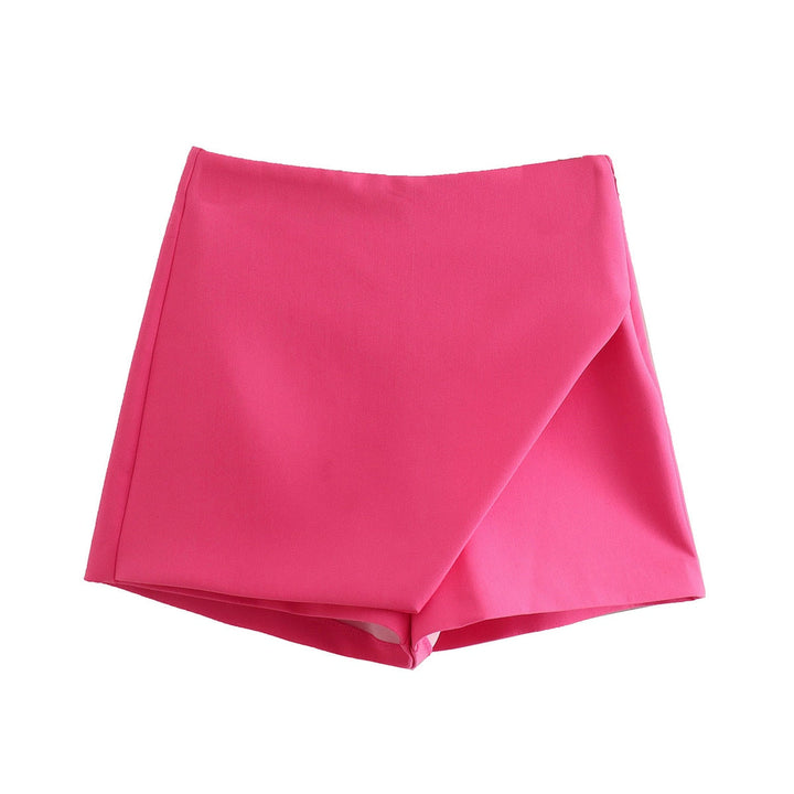 Pinkfarbener Damenrock, Minirock, Sommermode, elegantes Design, knitterfreier Stoff.