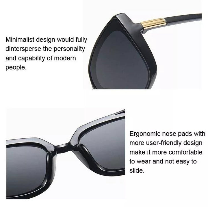 Schwarze Sonnenbrille, minimalistisches Design, ergonomische Nasenpads, modisch, komfortabel.