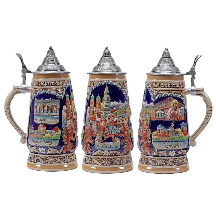 Pivní půllitr s reliéfem a cínovým víkem (0,8 l) – BavariaKrug Oktoberfest 2025