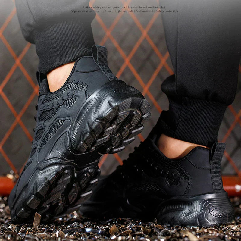 Schwarze Herren-Sneaker, rutschfest, atmungsaktiv, modisch, robustes Design, Outdoor-Schuhe.