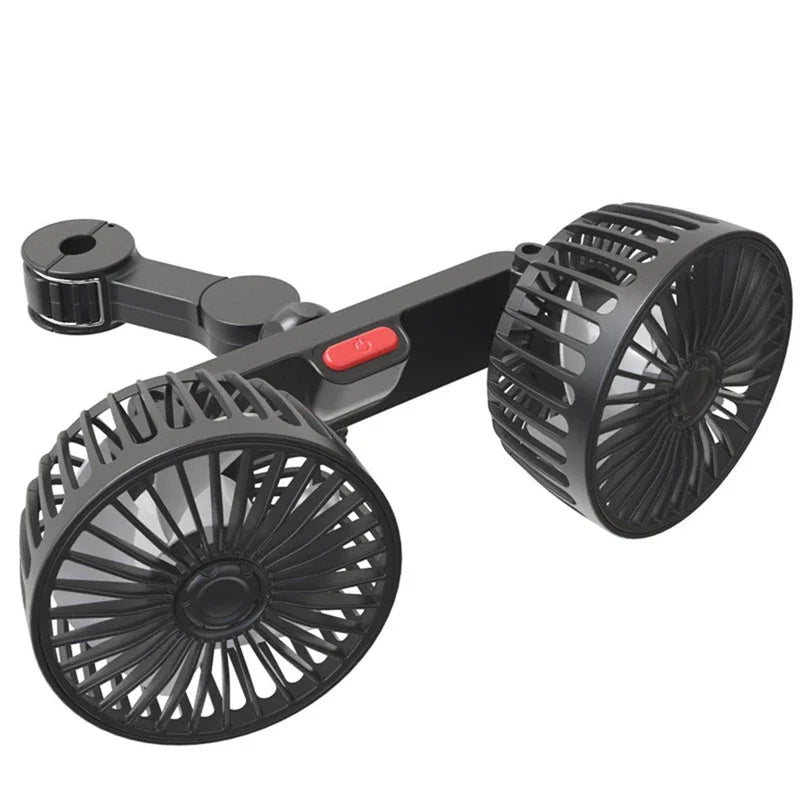 Přenosný USB dvouhlavý autoventilátor, otočný o 360° s 3 rychlostmi – CoolBreeze