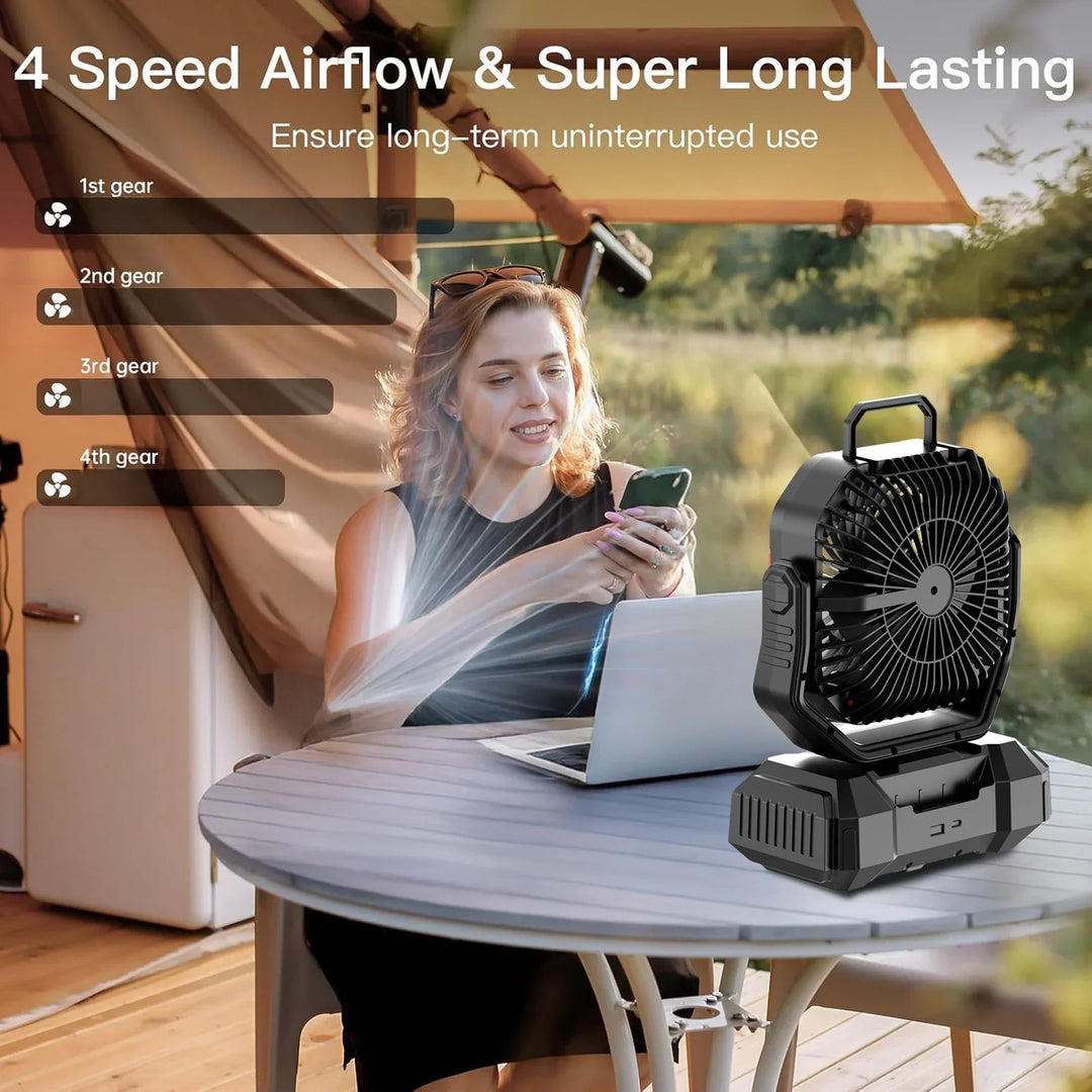 Dobíjecí kempingový ventilátor s baterií 40000 mAh a LED lampou – F22