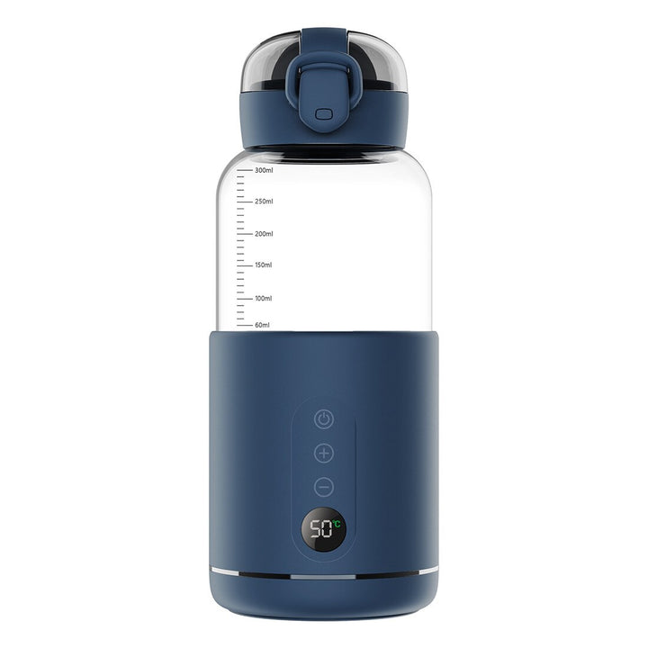 Blaue Thermosflasche mit Temperaturanzeige, 300ml, BPA-frei, ideal für Reisen und Sport.
