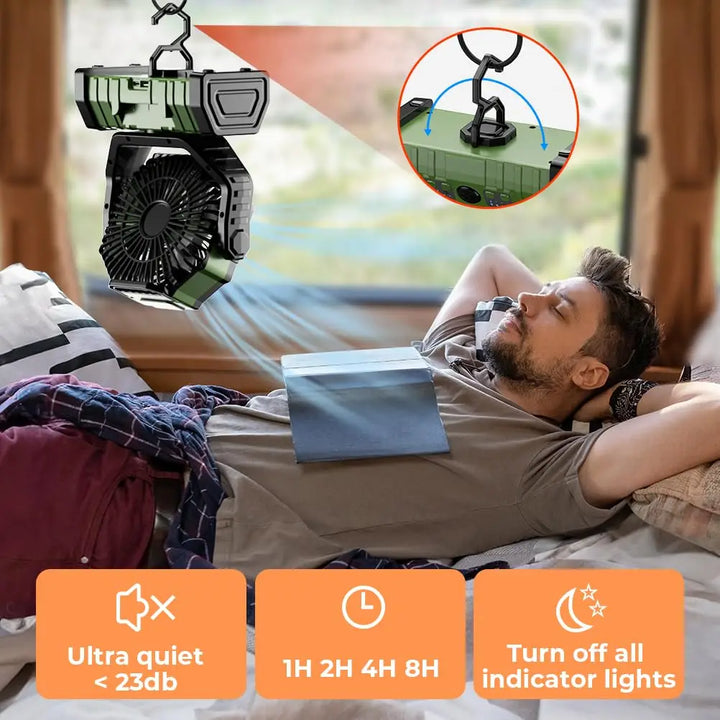 Kempingový ventilátor s baterií 20 000 mAh, LED světlem a dálkovým ovládáním – AirMate