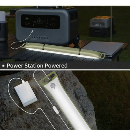 Tragbare Powerstation mit LED-Lichtleiste, USB-Anschlüsse, Outdoor-Energieversorgung, grau