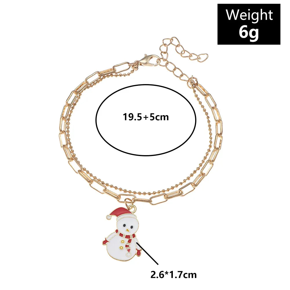 Goldenes Armband mit Schneemann-Anhänger, 19,5+5 cm, 6g, Weihnachtsdesign, Modeschmuck.