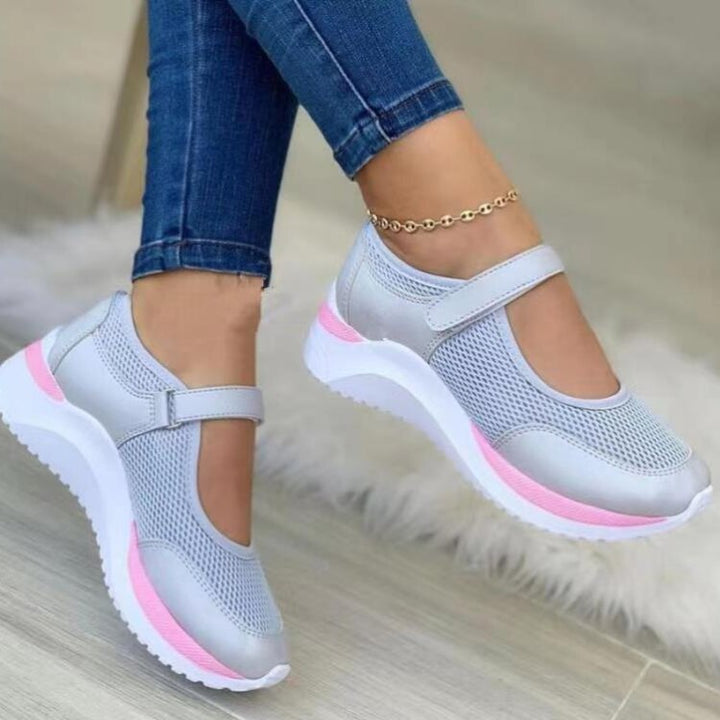 Damen Sneaker Silber Rosa, atmungsaktiv, Klettverschluss, Freizeit, modisch, bequem, rutschfest.