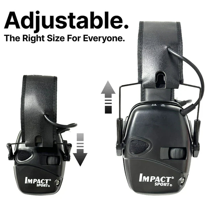 Schwarzer verstellbarer Gehörschutz Impact Sport, ideal für Lärmschutz und Schießsport.