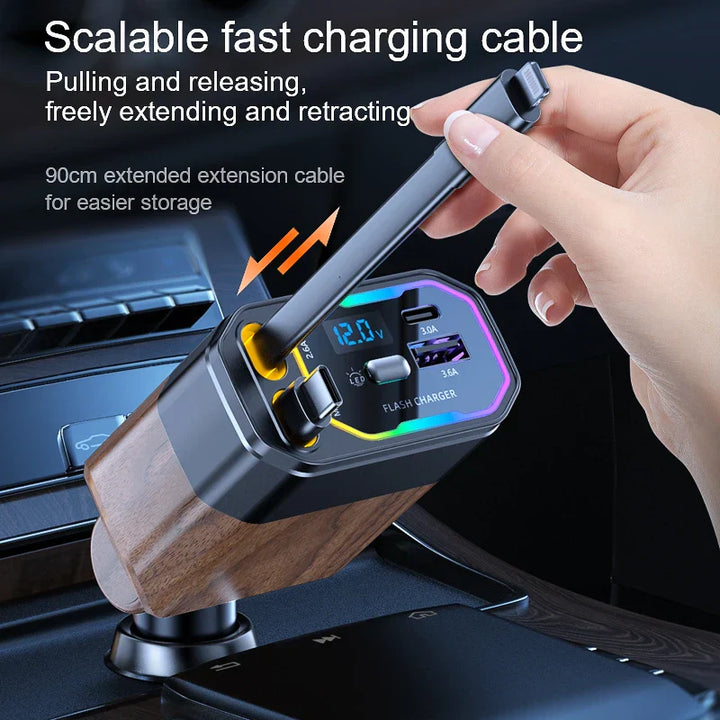120W 4 v 1 rozšiřitelná autonabíječka s adaptérem USB‑C a adaptérem do zapalovače – Vega