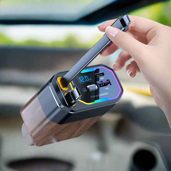 120W 4 v 1 rozšiřitelná autonabíječka s adaptérem USB‑C a adaptérem do zapalovače – Vega