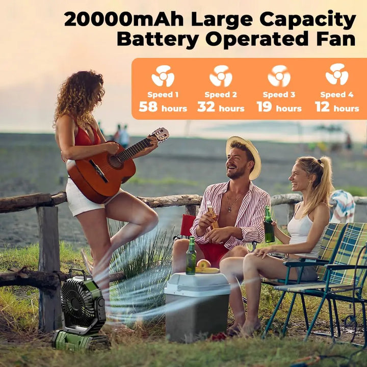 Kempingový ventilátor s baterií 20 000 mAh, LED světlem a dálkovým ovládáním – AirMate