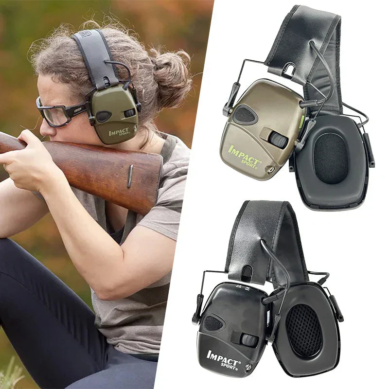 Frau mit Gehörschutz und Gewehr, Impact Sport Gehörschutz, Schießen, Jagd, Lärmschutz, Outdoor.