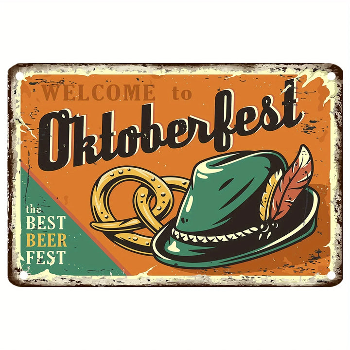 Kovová cedule s kloboukem a preclíkem – Wiesn. Vítejte na Oktoberfestu 2026