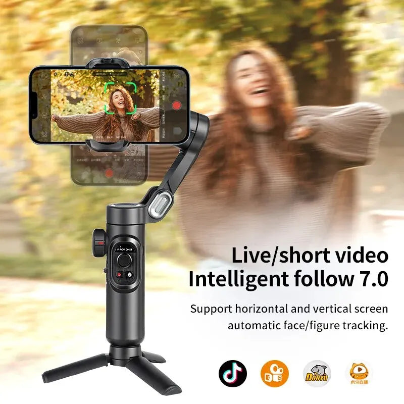 Tříosý gimbal stabilizátor pro chytrý telefon se sledováním pomocí AI a rozpoznáváním obličeje – Alvion